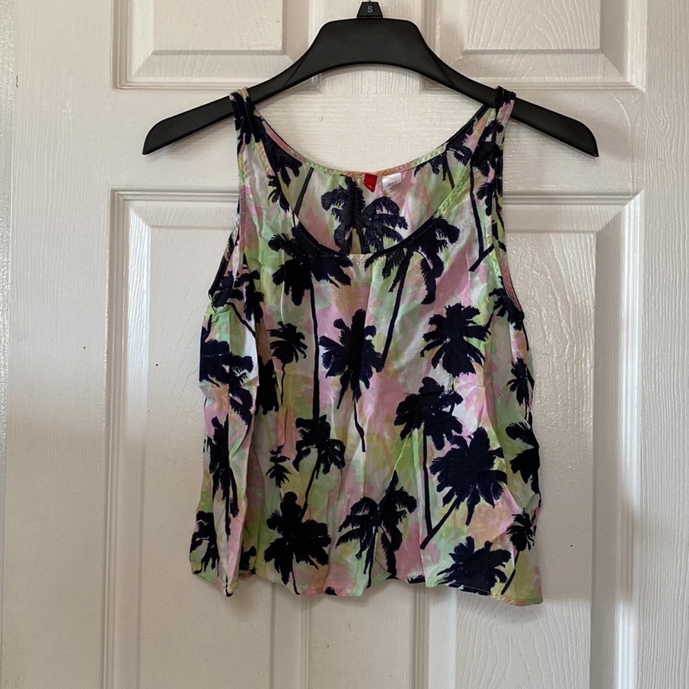 Y2K Neon Hawaiian Palm Tree Print Cropped Tank Top